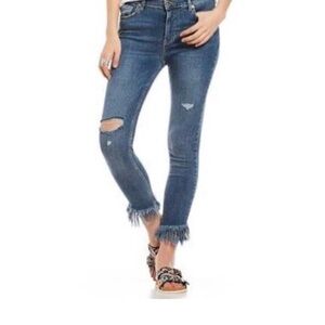 Free People Blue Frayed Hem Cropped Jeans
